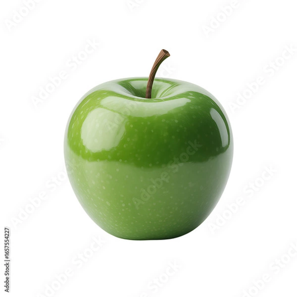 Fototapeta Green apple with stem on transparent background, vibrant, fresh, and ready to eat