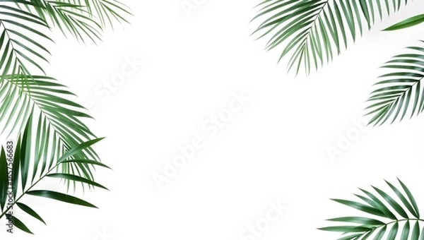 Fototapeta Ultra-realistic botanical backdrop with emerald palm leaves and monstera bottom-left and clean copy space