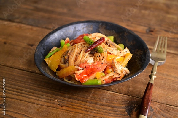 Fototapeta 夏野菜のトマトパスタ