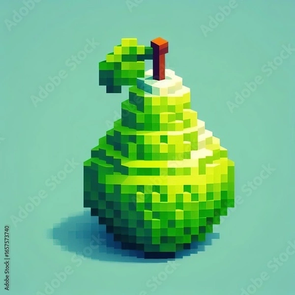 Fototapeta Pear green fruit pixelart style digital illustration concept