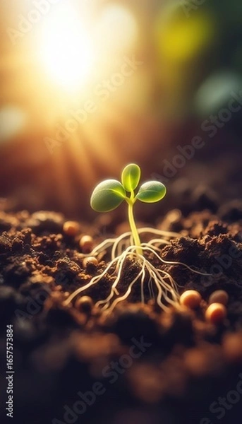 Fototapeta Green plant growing in the soil photography detail concept organic fresh