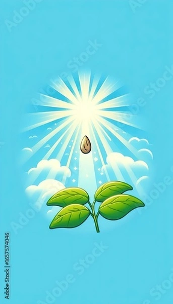 Obraz Sun over seed agriculture growth nature concept illustration