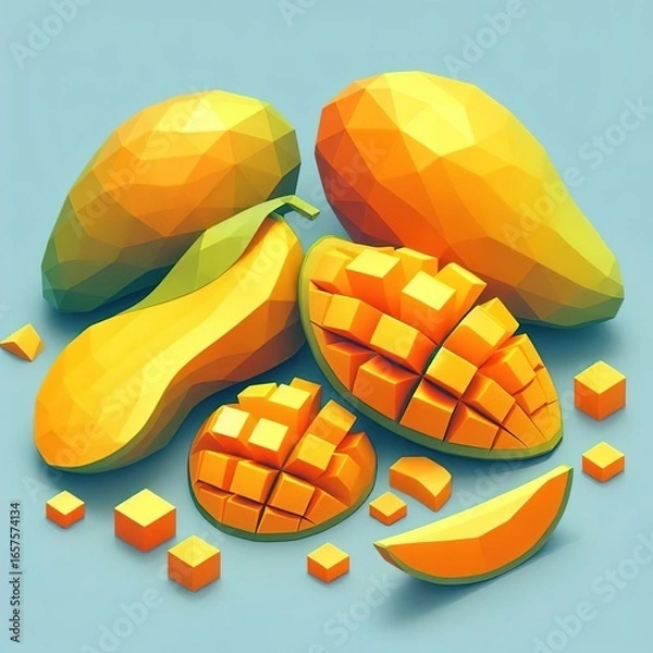 Obraz Mango fruit 3d lowpoly style digital illustration graphic concept
