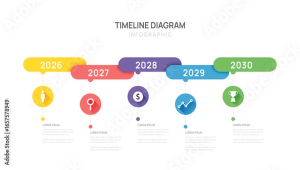 Obraz Business infographic timeline 5 Steps year design template. Business milestone and strategy presentation.Vector illustration.