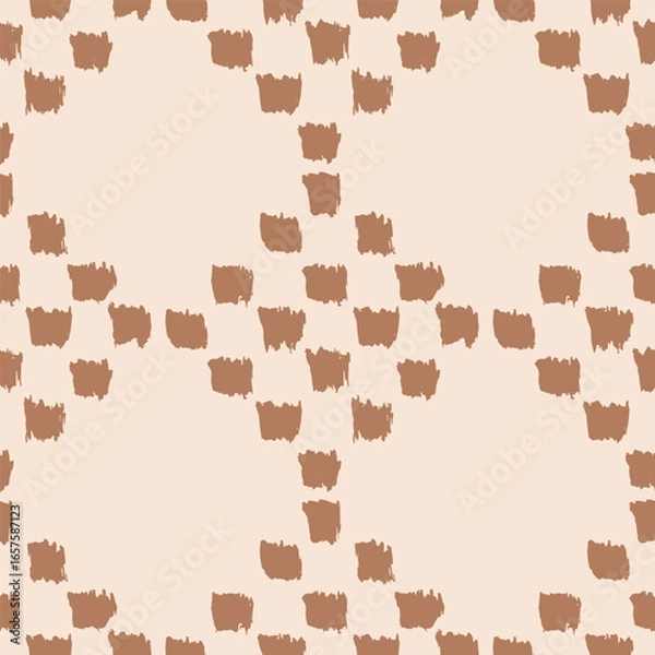 Fototapeta Simple hand painted brush strokes as diamond shapes forming a minimalist blender pattern in colors of brown on cream background. Abstract seamless vector pattern. Great for home decor, fabric, gifting
