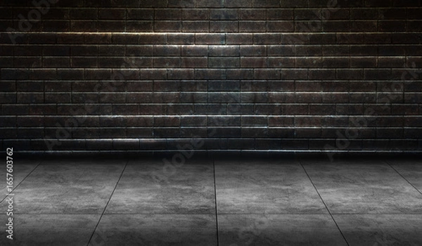 Fototapeta 3D Rendering abstract background of an empty blue dark room. Empty walls neon light smoke glow