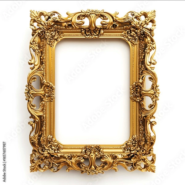 Fototapeta a rectangular gold photo frame intricate gold finishing 3D design white background