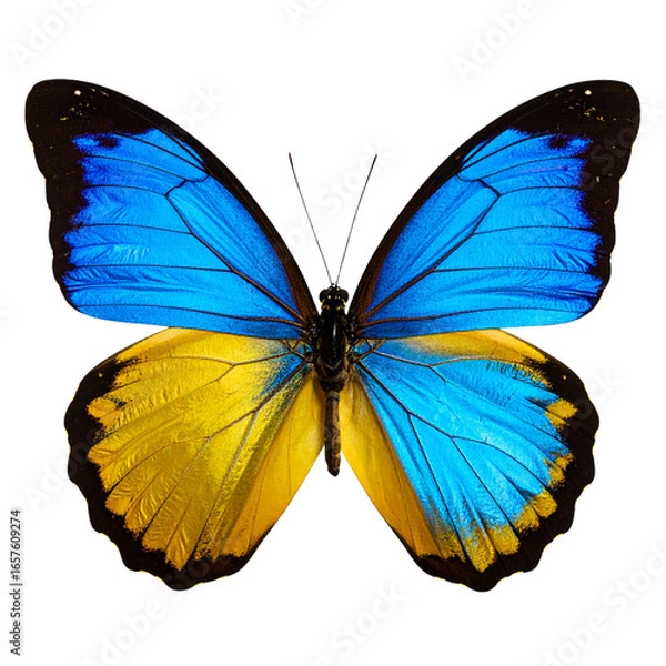 Fototapeta Colorful tropical butterfly with spread wings on a white background