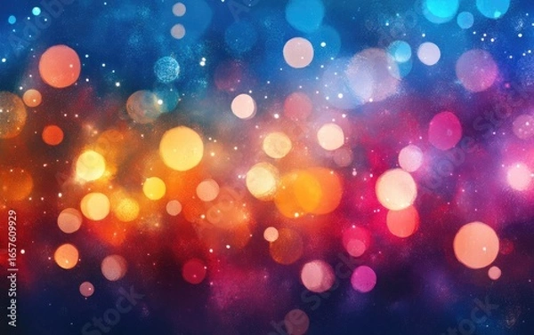 Fototapeta A colorful and bright Christmas background with a shimmering bokeh effect of defocused lights