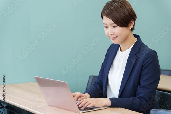 Fototapeta ノートパソコンを使うビジネスウーマン