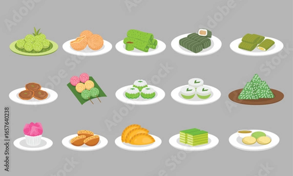 Obraz  Indonesia traditional snack vector illustration set