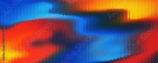 Fototapeta Abstract background of red, blue, and orange waves with a streak effect in the dark. Wave-striped glass refraction.