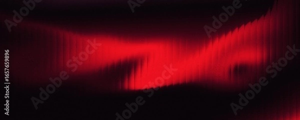 Fototapeta Abstract glowing red wave background with stripes effect in the dark. Wave-striped glass refraction.