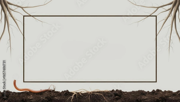 Fototapeta Earthy Frame with Root and Soil: A Nature-Inspired Background for Text or Design Elements
