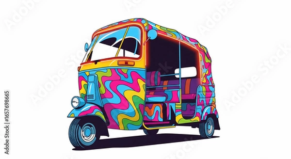 Fototapeta Colorful Psychedelic Tuk-Tuk Vector Art