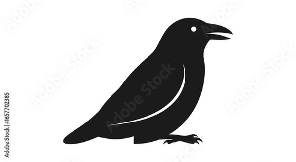 Fototapeta Minimalist Raven Illustration: A Striking Silhouette of a Black Bird, Elegantly Isolated on Pure White Backdrop Emphasizing Its Intricate Form