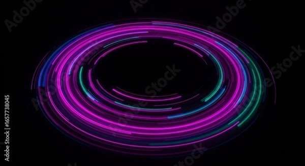 Obraz Neon-colored circular streaks spin, creating a vibrant abstract swirl against a dark background
