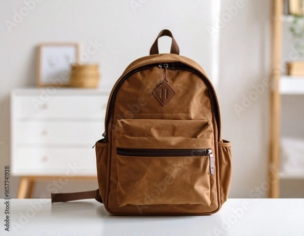 Fototapeta school bag isolated on white, stylish simple backpack on a shop window