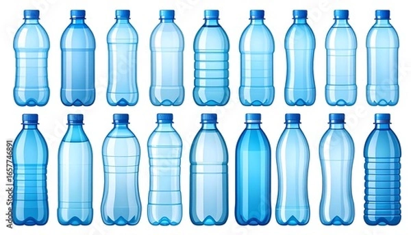 Obraz Variety of blue plastic water bottles.