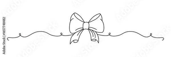 Obraz Hand drawn girly coquette bow ribbon banner. Editable stroke line. Vector stock illustration isolated on white background for design template birthday, wedding, Christmas card, invitation, sale