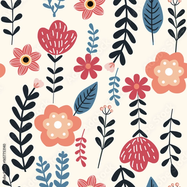 Obraz botanical seamless pattern of wildflower and foliage.
