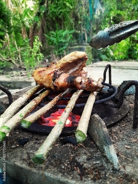 Obraz Grilled chicken on the grill 