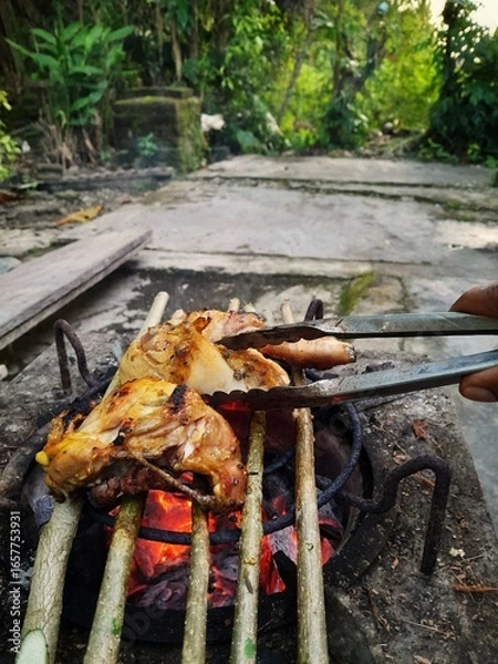 Obraz Grilled chicken on the grill 
