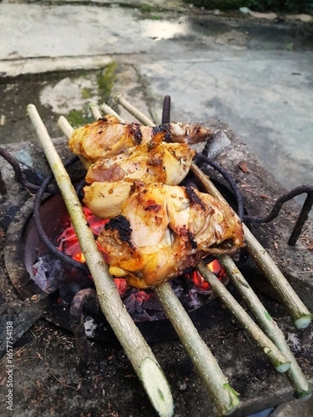 Obraz Grilled chicken on the grill 