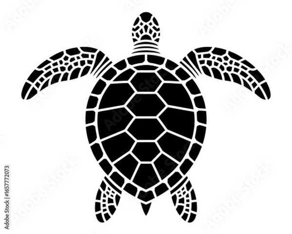Fototapeta Black silhouette of a sea turtle with detailed shell pattern