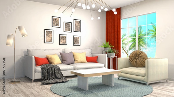 Fototapeta Interior living room. 3d illustration