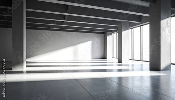 Obraz Empty, modern interior with concrete columns and beams.