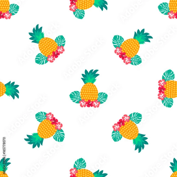 Fototapeta Seamless tropical pattern with pineapples. Can be used for textile, covering, fabric, wrapping