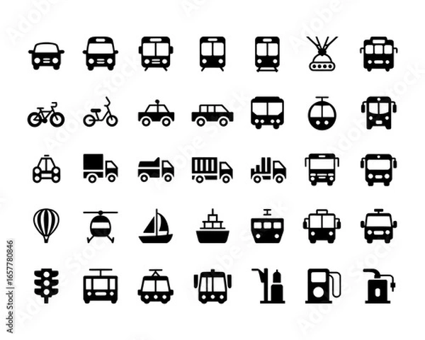 Fototapeta Collection of diverse transportation and vehicle icons