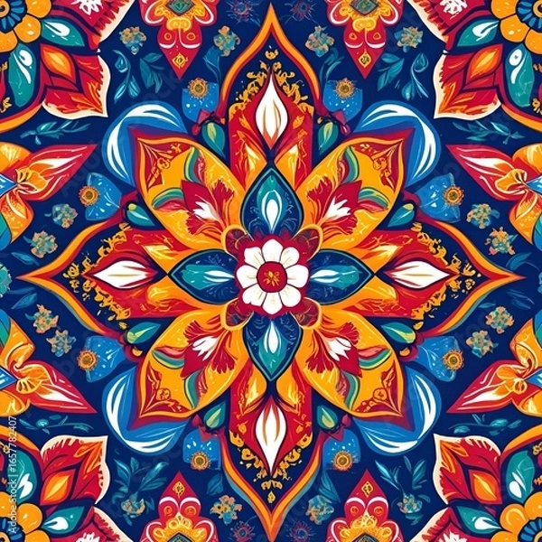 Obraz "Bangladeshi folk art vector, nakshi kantha pattern, geometric motif, colorful mandala style, editable EPS"
