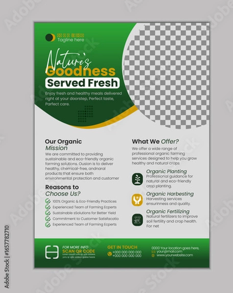 Fototapeta Farm Fresh Organic Flyer Template | Healthy Food Delivery & Agriculture Promotion