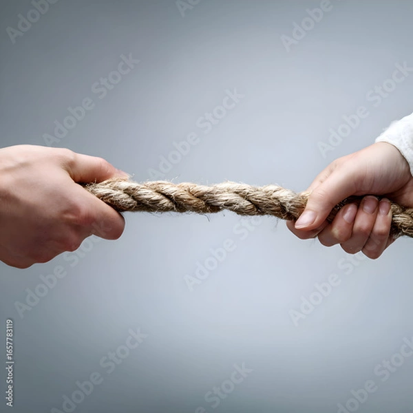 Obraz Tense Standoff: Opposing Male and Female Hands Locked in a Tug of War.