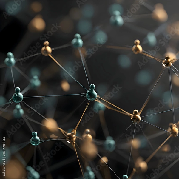 Obraz Elegant Digital Network of Interconnected Gold and Teal Avatars.