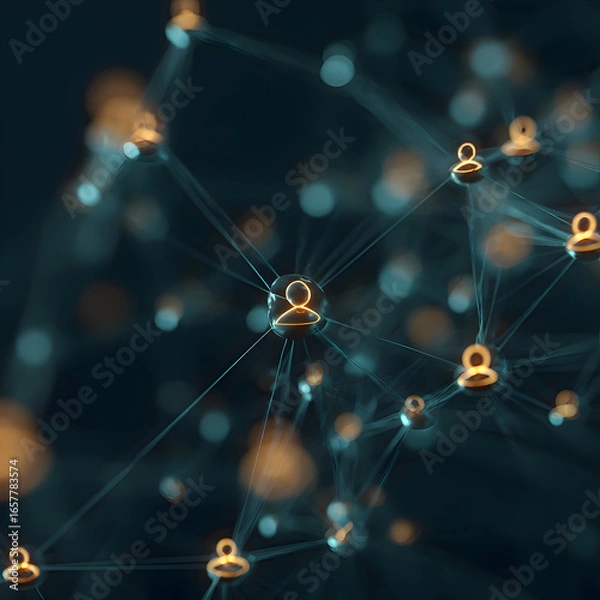 Obraz Intricate Digital Network of Glowing Human Icons with Shallow Depth of Field.