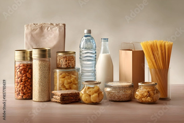 Obraz Essential Provisions: A Still Life of Non-Perishable Food for Donation or Storage.