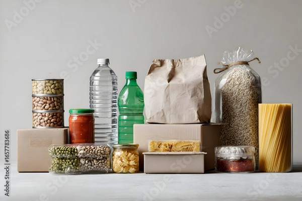 Obraz Essential Provisions: A Still Life of Non-Perishable Food for Charity and Relief.