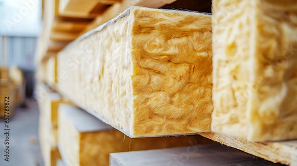 Obraz Constructing mineral wool thermal insulation for exterior walls. Mineral wool is used for heat insulation in exterior passive house walls. insulation for a business building's facade