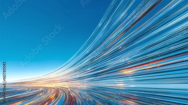 Fototapeta Abstract Motion Blur with Bright Colors and Dynamic Lines Against a Clear Blue Sky