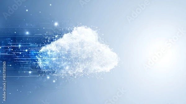 Fototapeta Futuristic Cloud Technology Concept with Data Connections and Digital Elements on a Soft Blue Background