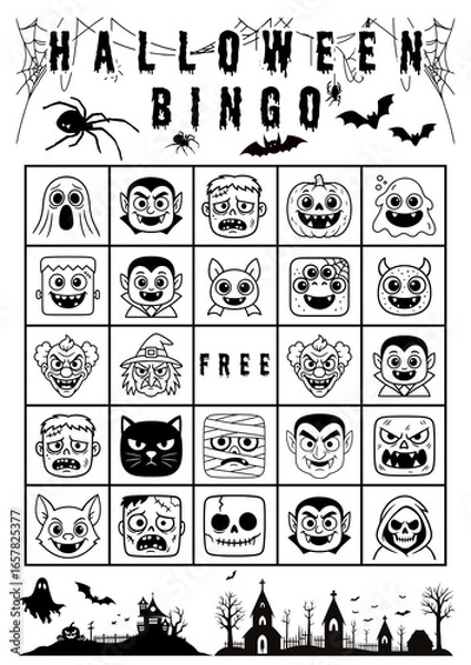 Fototapeta Halloween Bingo Game for Kids, Fun & Easy Classroom Party Activity with Spooky Characters, Perfect for Grades K–3, Printable Bingo Cards
