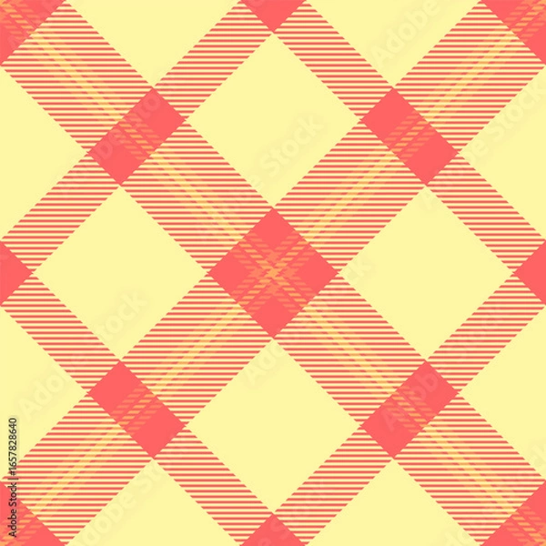 Fototapeta Scratched textile vector fabric, trousers background seamless tartan. Duvet cover plaid pattern texture check in red and yellow colors.