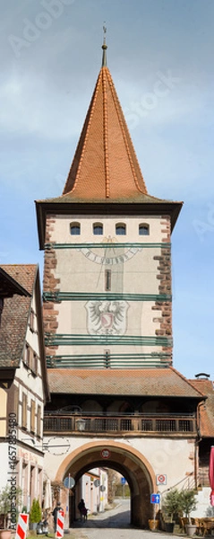 Fototapeta Vertical photo of the Obertorturm tower in Gengenbach, Germany