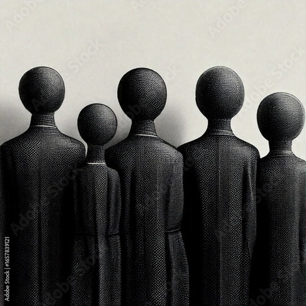 Fototapeta Group of abstract faceless people. Social issues metaphor