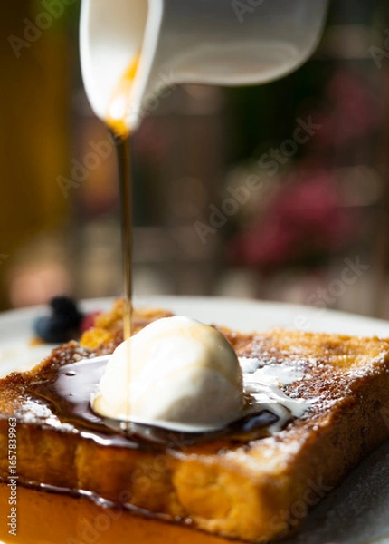 Fototapeta French Toast with Ice Cream and Maple Syrup