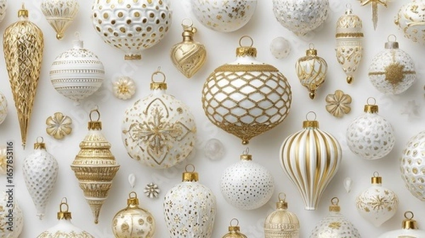 Obraz 金と白のオーナメント、白背景