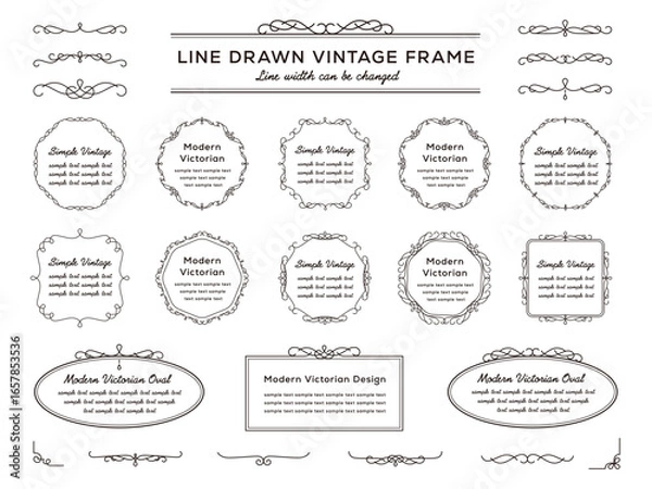 Obraz vintage frame set 11_black／線幅変更できるモノクロのビンテージフレームとあしらい飾りのセット